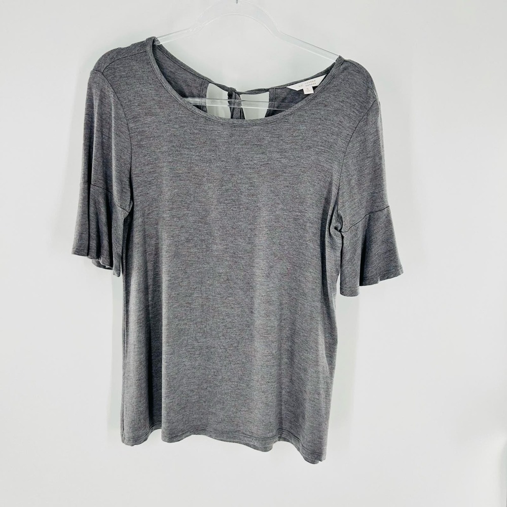 LC Lauren Conrad Solid Grey Bell Sleeve Scoop Neck Tie Back Blouse Small